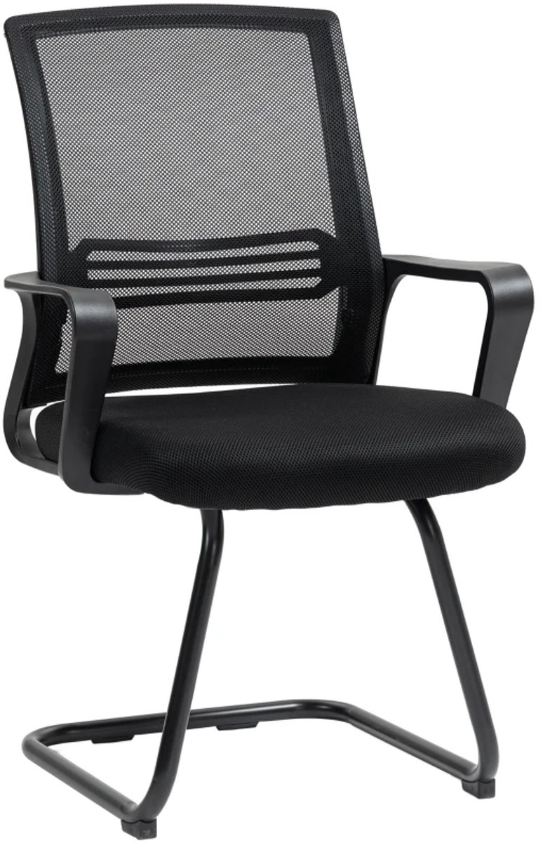 Set van 2 Ergonomische Bureaustoel - Gestoffeerde Vergaderstoelen met Sledevoet - Kantoorstoel - Gamestoel - Volwassenen Stoel - Computerstoel - voor Wachtruimtes & Receptiegebieden - Zwart