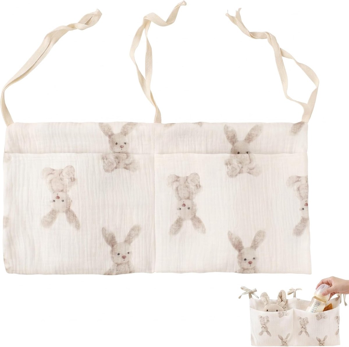 Organizer voor babybed 20 x 39 cm - hazendesign met lange oren - opbergtas voor luiers en speelgoed - ShopVlot