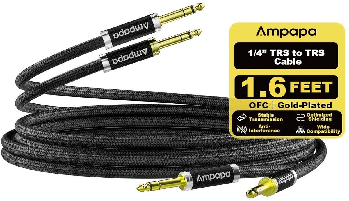 6.35mm TRS gebalanceerde kabel - 1/4 inch mannelijke connector - zuurstofvrij koper - stabiele audio-overdracht - ShopVlot