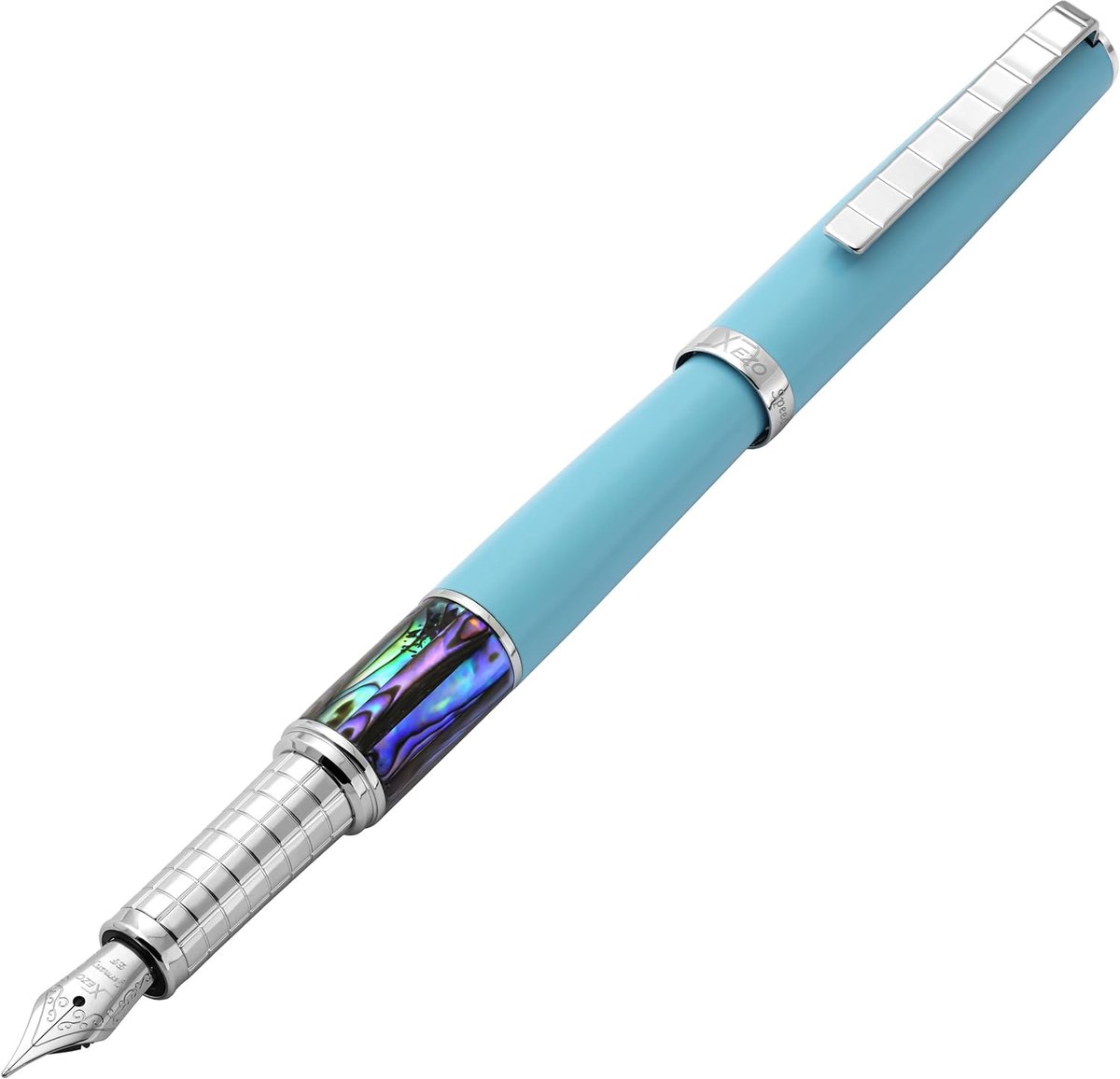 Vulpen extra fijne nib - matte luchtblauwe afwerking - pāua abalone inleg - perfect voor kleine handen - ShopVlot