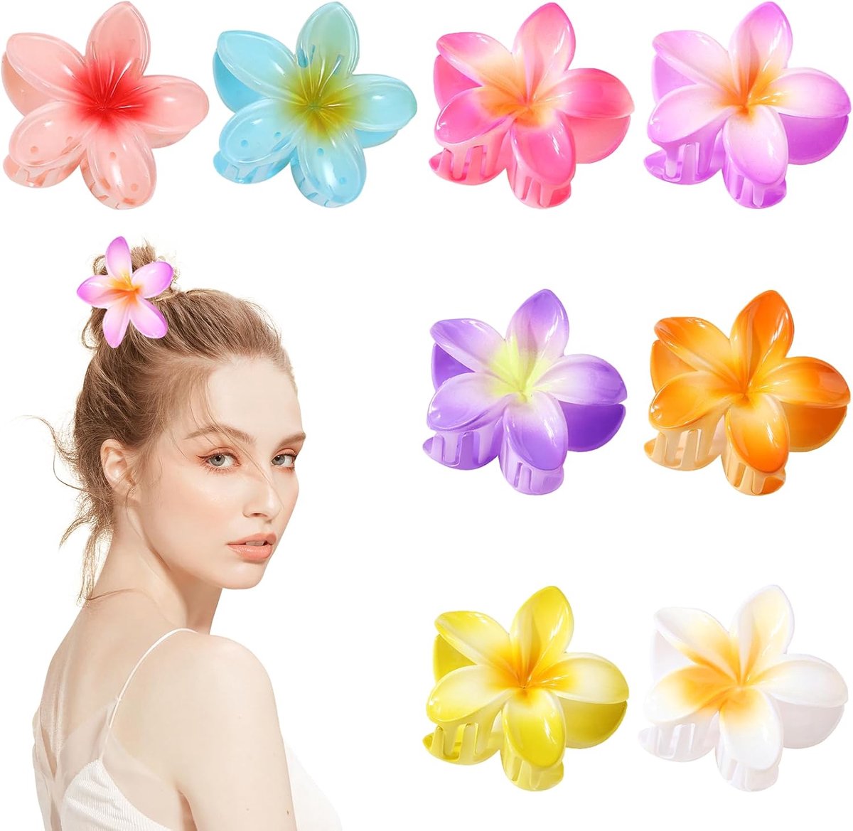 Haarklemmen set 6 stuks - grote 8 cm met bloemen - kleurrijk en retro - perfect voor elke haarstijl - ShopVlot