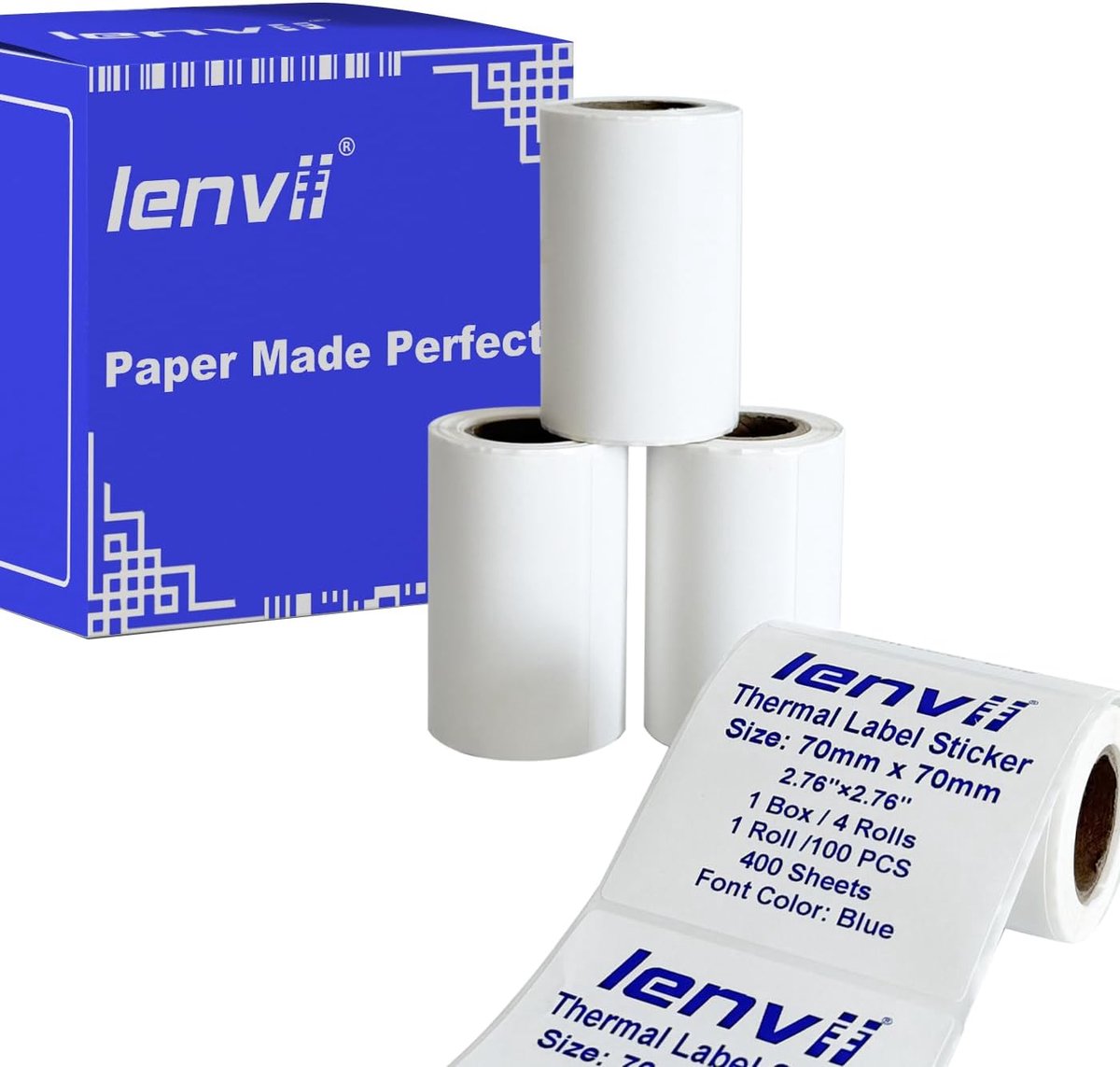 Thermische etiketten 70mmx70mm - blauw lettertype - zelfklevend - perfect voor verzending - ShopVlot