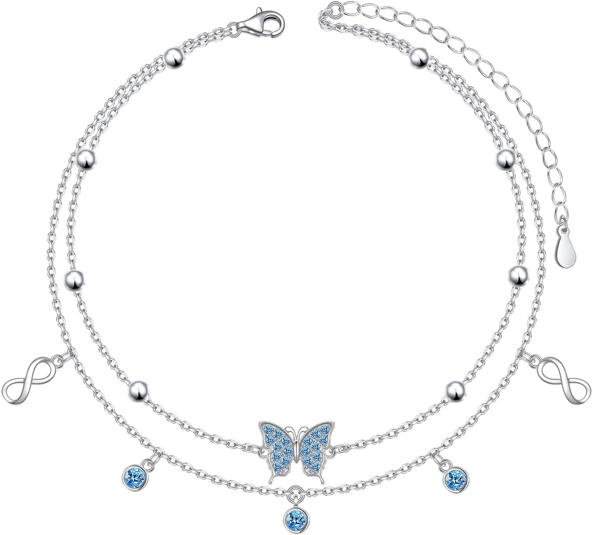 Ankelbandje voor dames 28 cm - 925 sterling zilver - verstelbaar - waterbestendig - ShopVlot