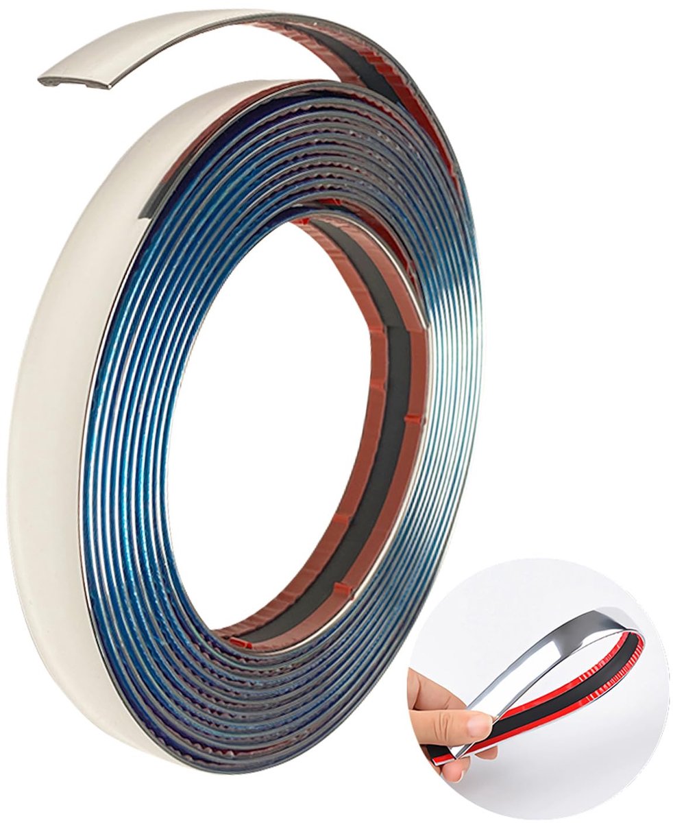 Chroom sierstrip auto 15mm x 5m - zelfklevend - universeel - voor carrosserie en raambuitendecoratie - ShopVlot