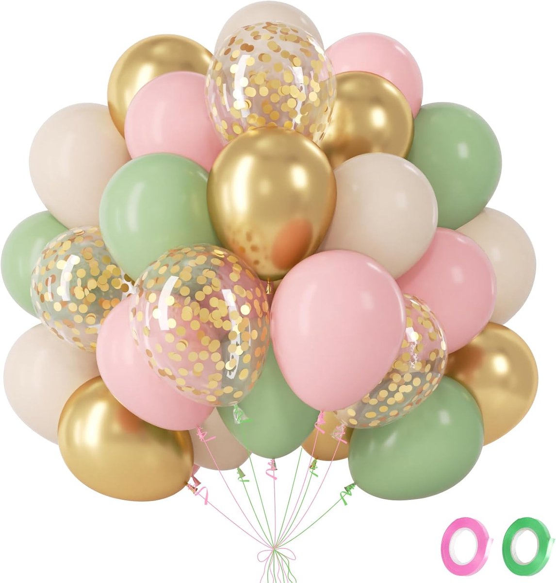 Confetti ballonnen 62 stuks - groen-roze-goud - feestelijk design - perfect voor elke gelegenheid - ShopVlot