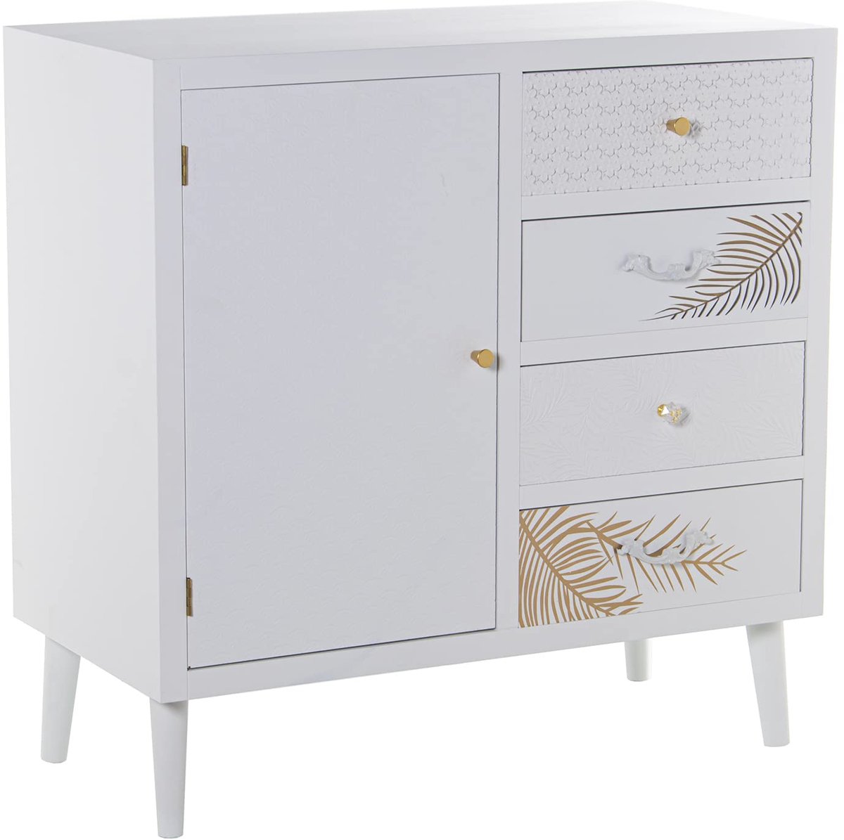 Dressoir 80 x 40 x 80 cm - hout met reliëf lemmet - wit en goud - stijlvol opbergmeubel - ShopVlot
