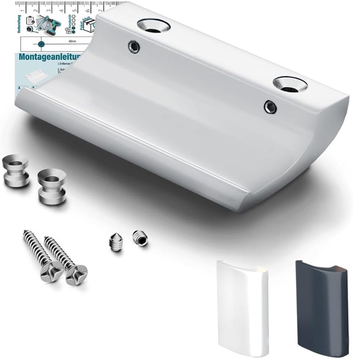 Balkondeurhendel 82 x 49 mm - Aluminium - Wit RAL9016 - Perfect voor buitengebruik - ShopVlot