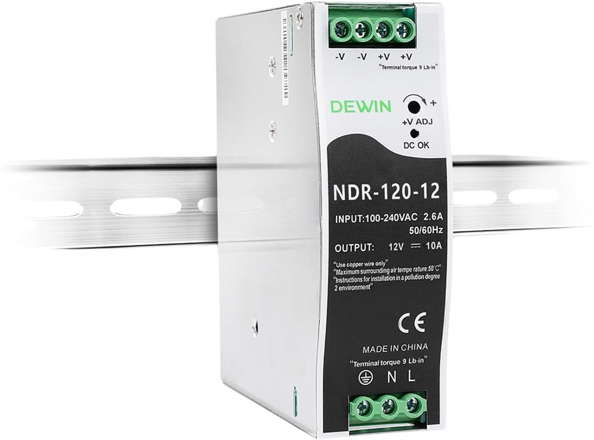 Schakelvoeding 120 W - DIN-railmontage - Ingang AC100-240V 2,6A - Stabiele DC 12V 10A - ShopVlot