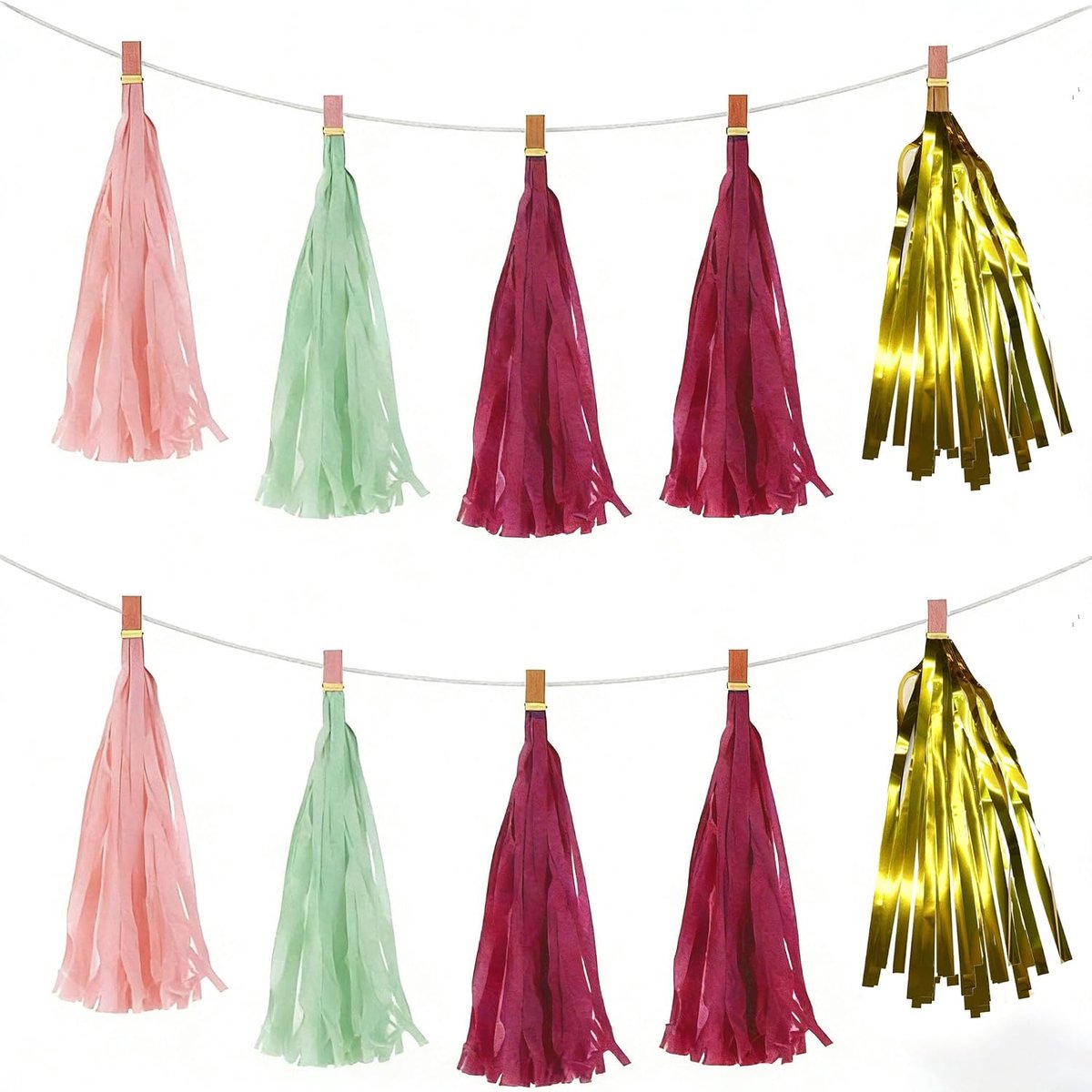 Papieren kwastjes 20 stuks - Goud, roze, blauw - Decoratieve wandversiering - Voor bruiloft en verloving - ShopVlot