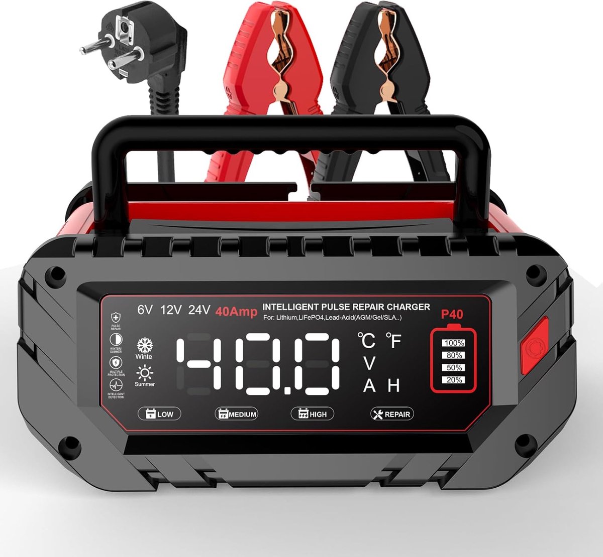 Intelligente Acculader 40A voor 6V, 12V, 24V - Geschikt voor LiFePO4, Auto, Motor en Boot