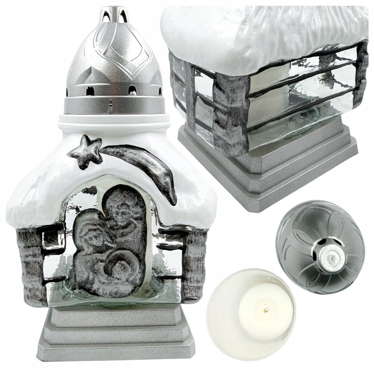 Glazen Kerst Znicz Schedel Zilver 32 cm