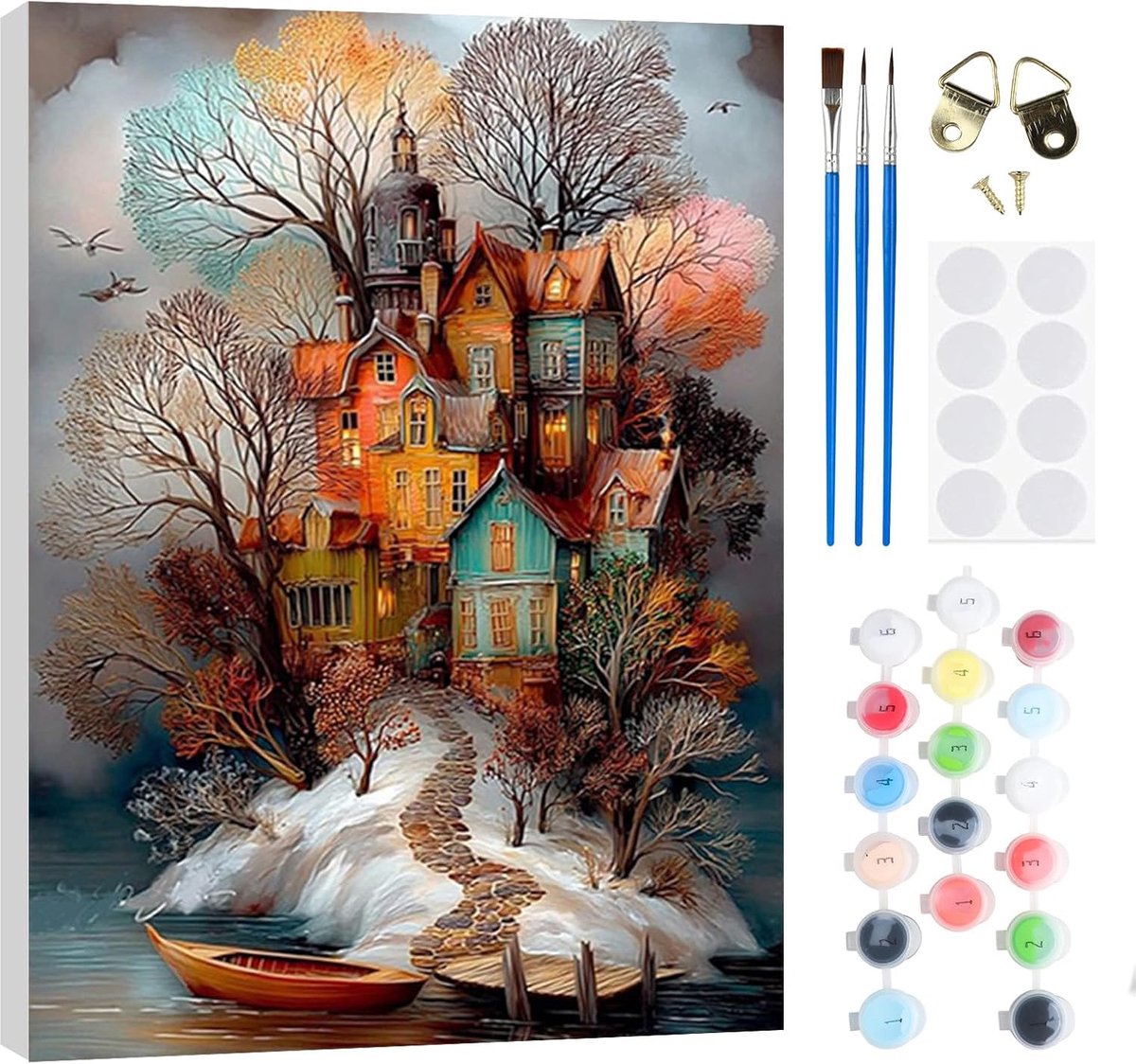 Landschapsverf op nummer kit 20 x 30 cm - olieverf schilderij met houten lijst - voor volwassenen en kinderen - SnelShoppen
