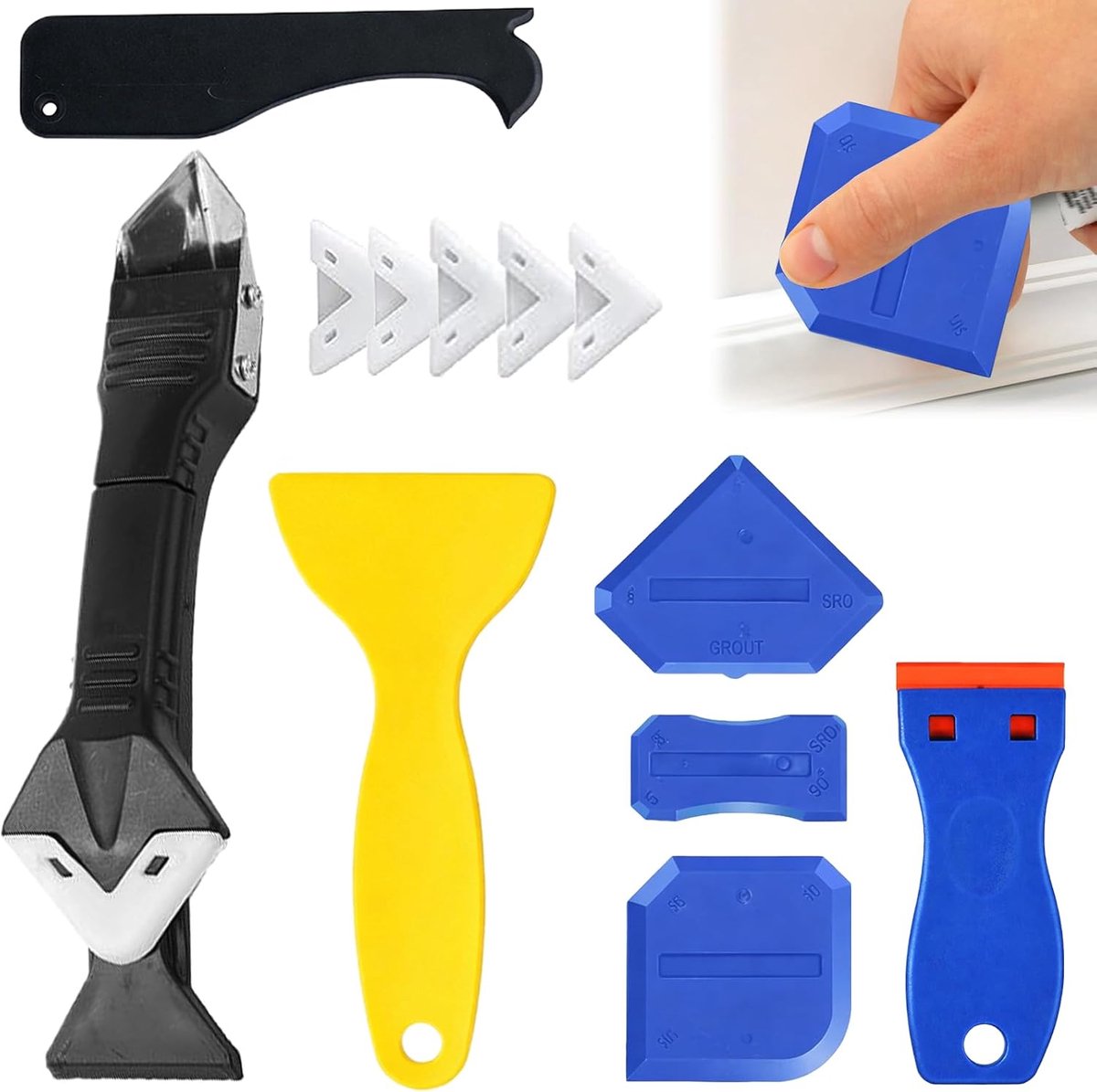 Silicone verwijderkit 3-in-1 - Professionele silicone trekker - Inclusief 5 pads en voegenkrabber - SnelShoppen