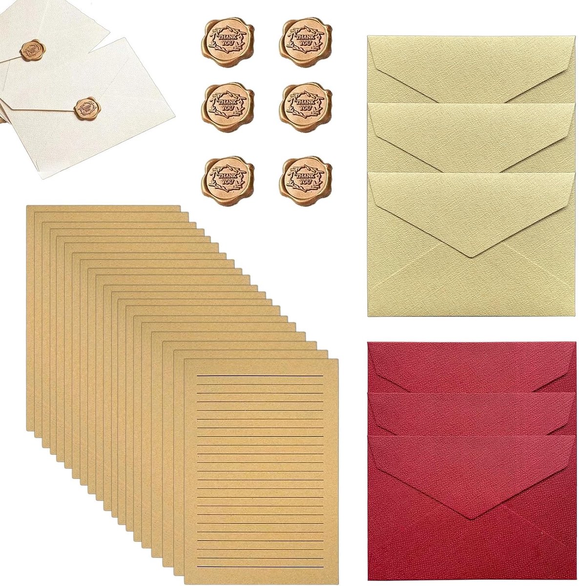 Vintage A5 schrijfwaren set - 6 enveloppen en postzegels - zelfklevend oud-stijl papier - SnelShoppen