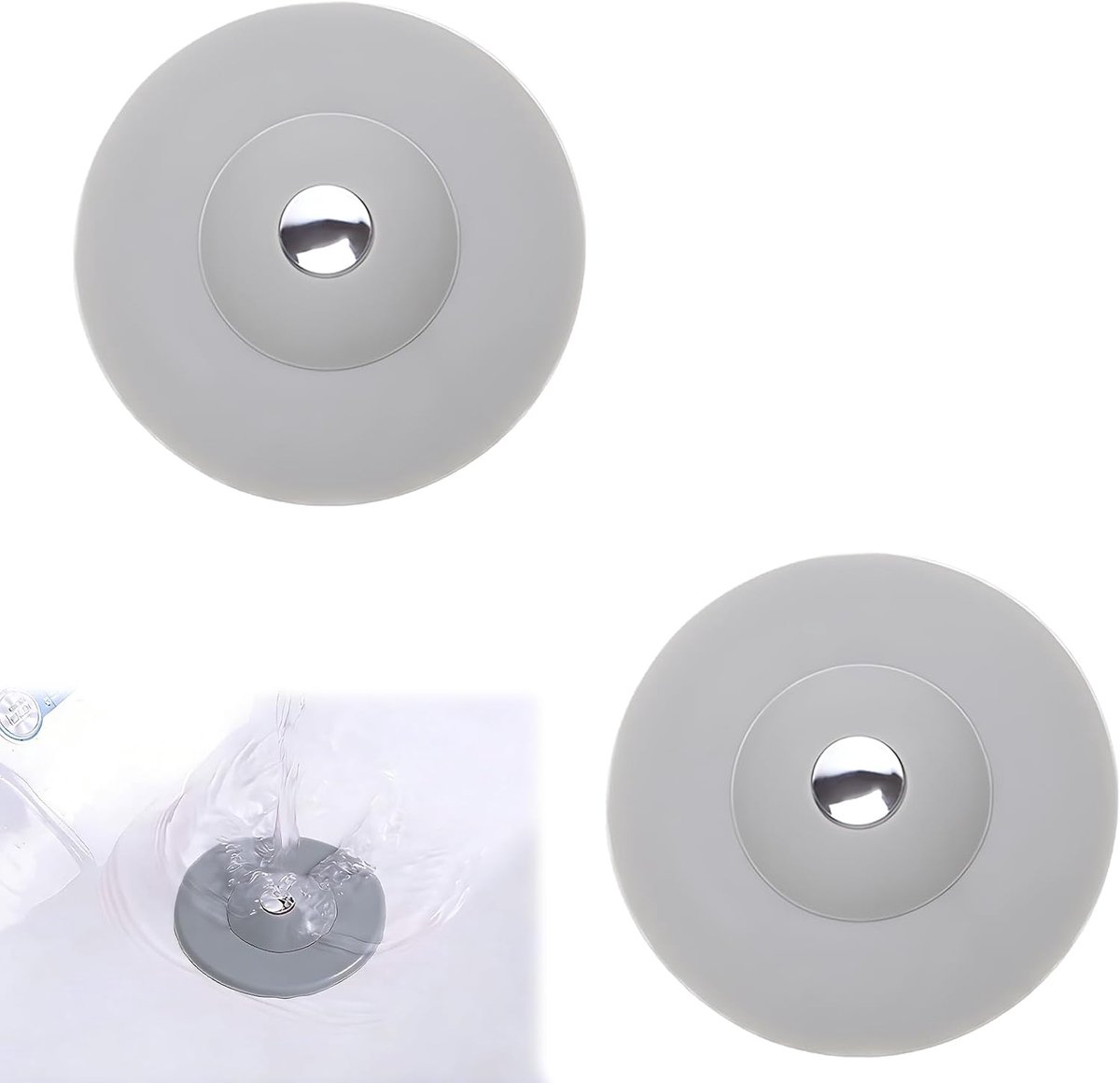 Silicone afvoerstopper - universeel ontwerp - grijs met drukfunctie - eenvoudig in gebruik - SnelShoppen