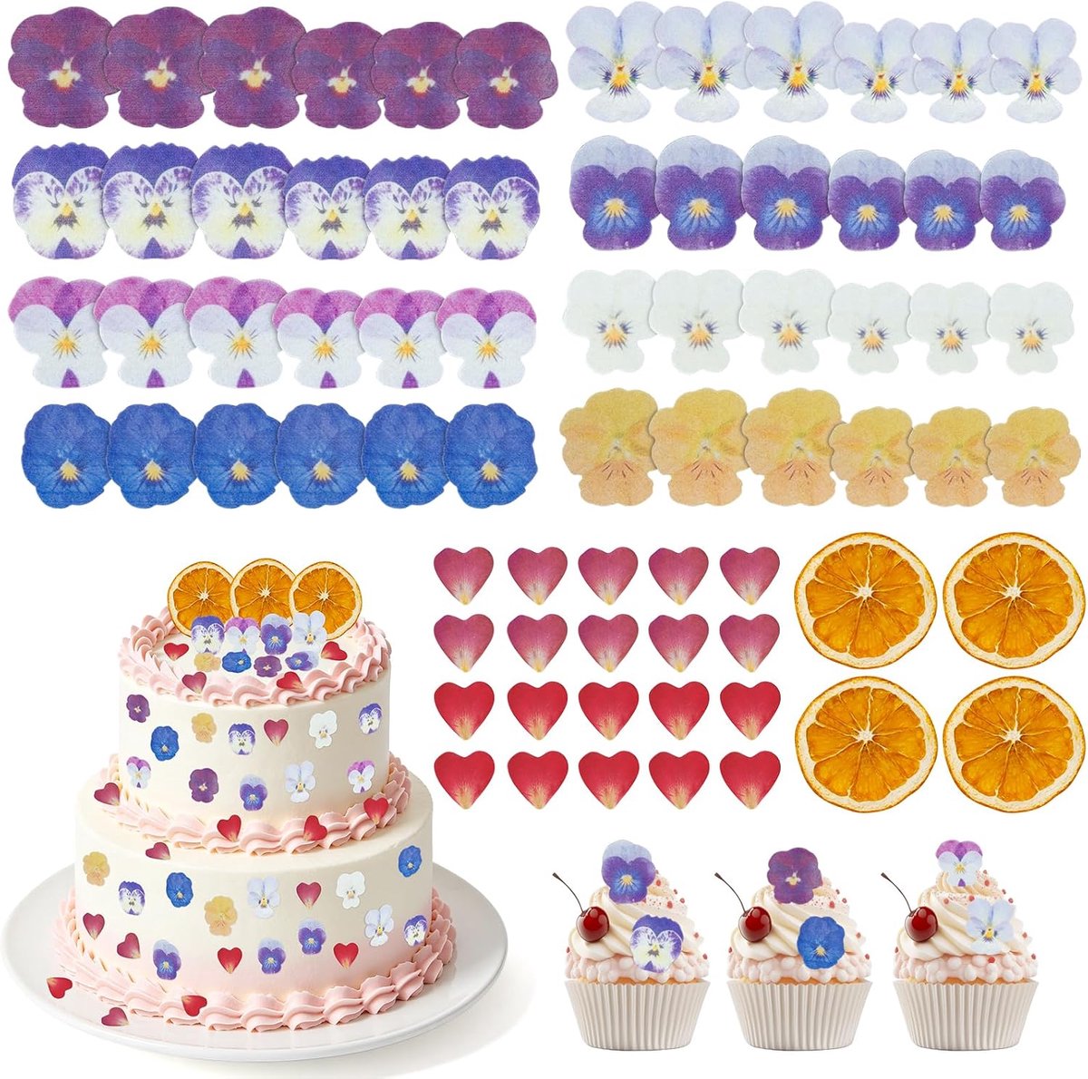 Edible bloemen set 72 stuks - gedroogde bloemen - mix van viooltjes en sinaasappelschijven - perfect voor taarten - SnelShoppen
