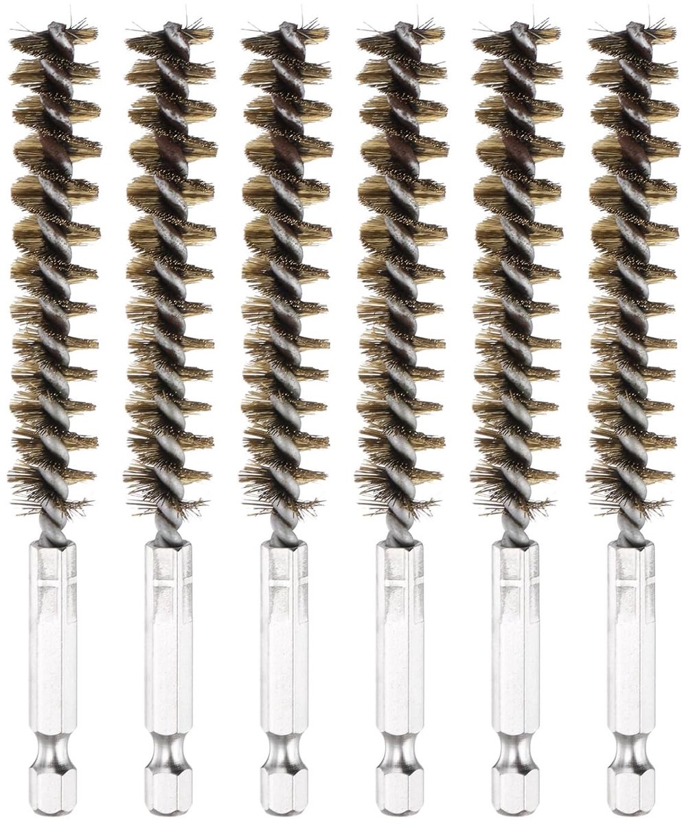 Borstel voor gaten met een diameter van 12 mm, 6 stuks borstels van gevlochten messingdraad voor het reinigen van buizen met zeskantschacht van 1/4 inch voor buizen, deuren, messingkleuren