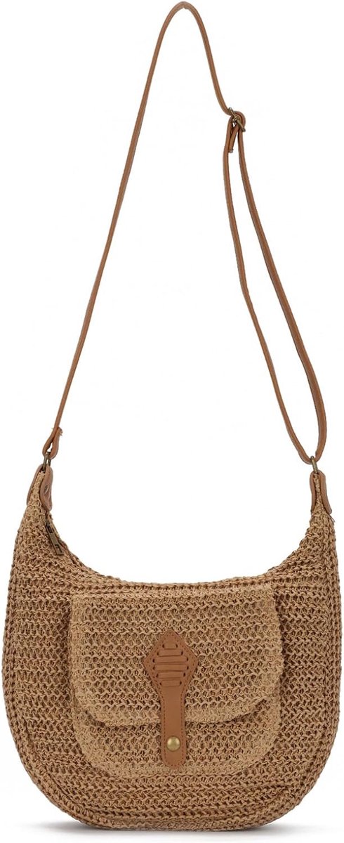 Strotas voor dames om te hangen, veelzijdige boho-geweven schoudertas en strandtas van PP-kunst-raffia voor vakantie en dagelijks gebruik