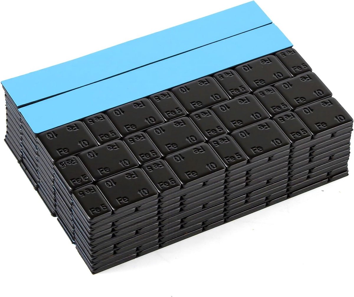 3 kg zelfklevende gewichten, balanceergewichten, stalen gewichten, zwart, 50 stuks, 5 g x 12 voor aluminium velgen, verzinkt en met kunststof coating