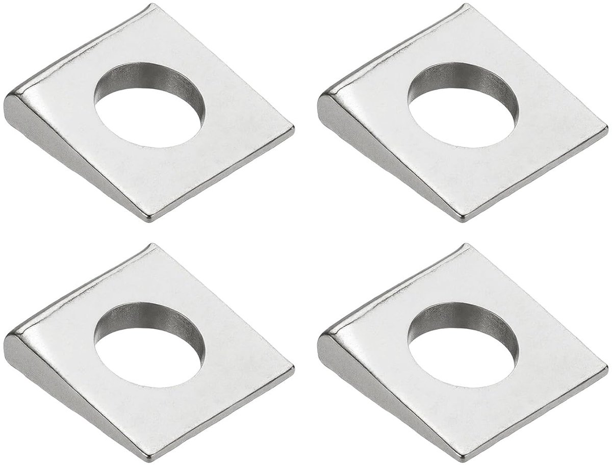 Vierkante sluitringen, M18 x 40 mm, afgeschuinde vierkante sluitringen, lagerplaat van roestvrij staal 304, voor 18 mm wigschroeven, zilver