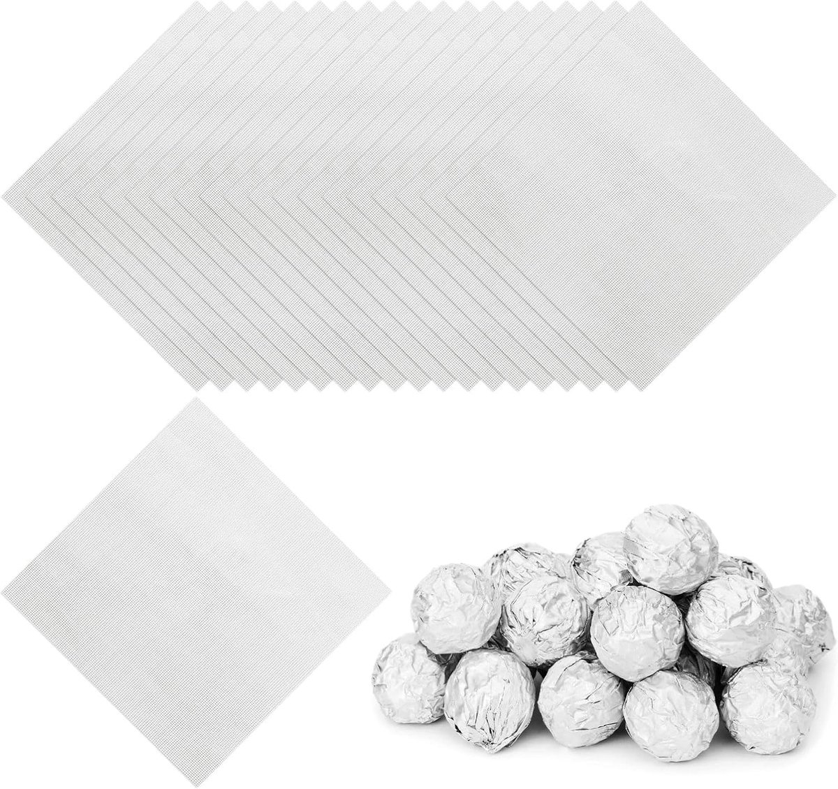 Folie Snoepwikkels 9,5 x 1,5 cm, 100 stuks vierkant fijn rooster aluminiumfolie snoep inpakpapier voor doe-het-zelf chocolade snoepjes verpakking decoratie, zilver