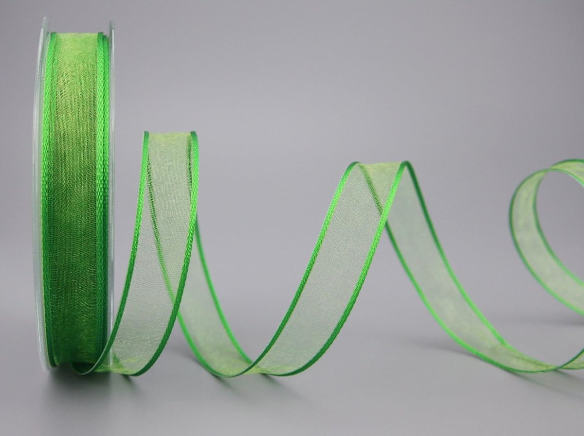 decoratief lint, 20 m x 15 mm, appelgroen, cadeaulint, lint, transparant organza met vormvaste randen, premium kwaliteit, bruiloft, verjaardag, chiffonlint, eenkleurig
