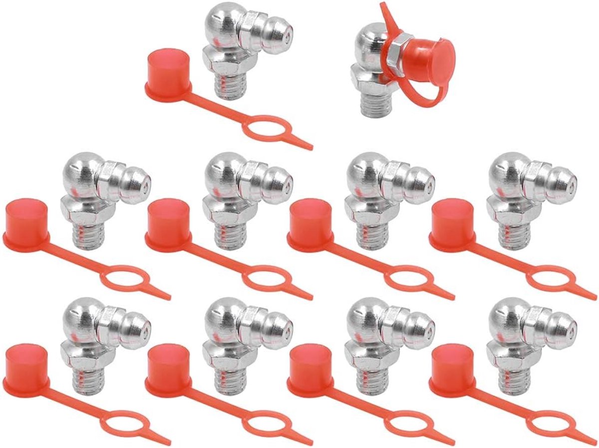 sourcing map 10 set kegelnippel M6 messing 90° schroefdraad met afdekkap zilverkleurig voor auto