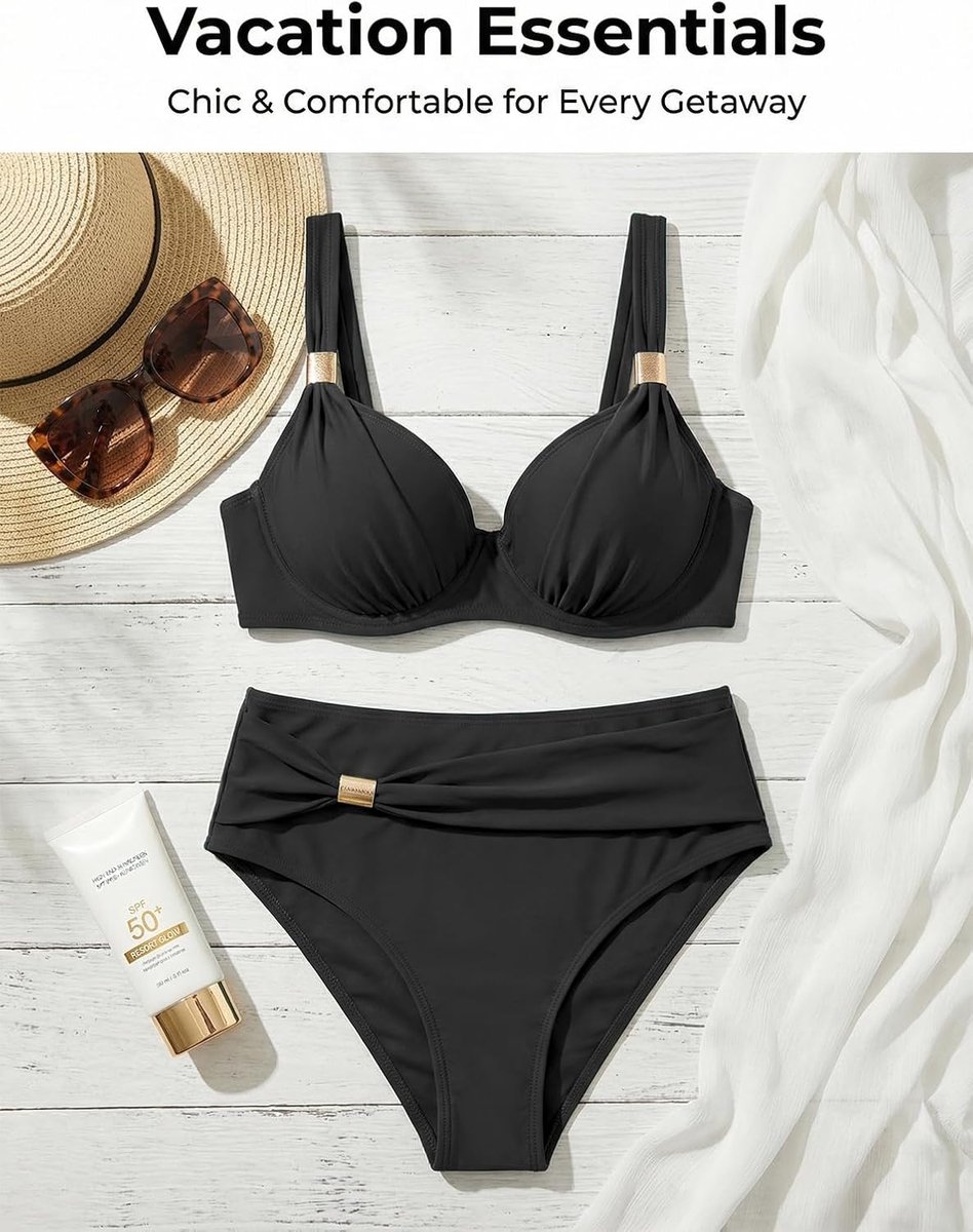 Bikini Dames Set met Beugel Push Up Bikini Dames Buikweg Hoge Taille Tweedelig Badpak V-hals Badmode Sexy Bikini Triangel Bikini Top Badpakken Badpak Decoratief Metaal