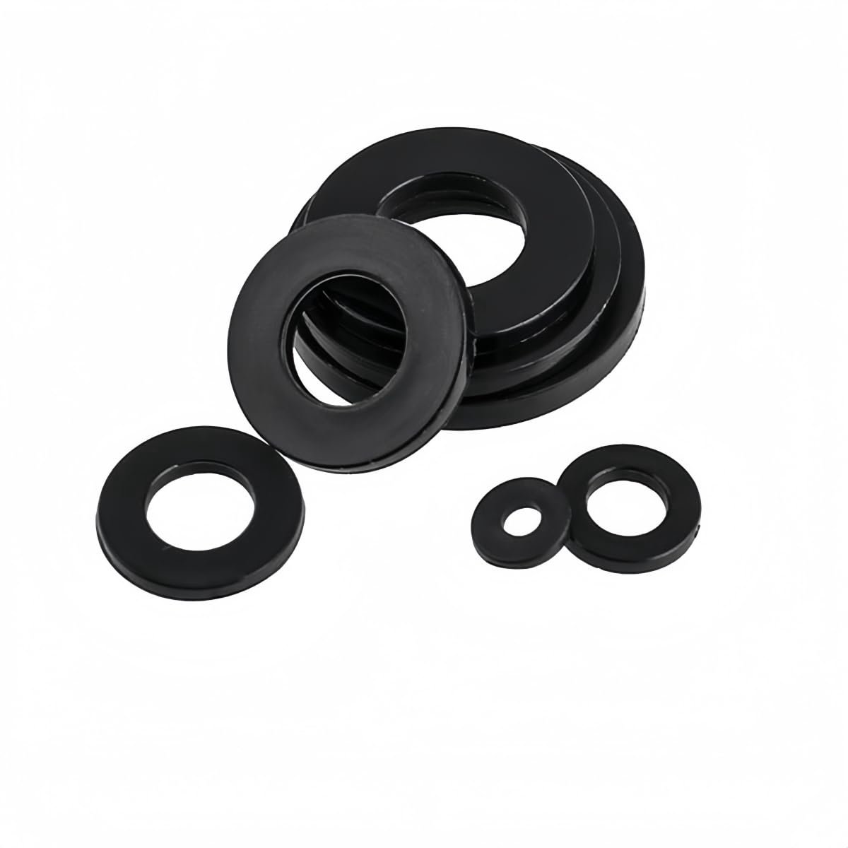 Sluitring, kunststof, rond, plat, zwart, M5 x 10 x 1,0 mm (200 stuks)
