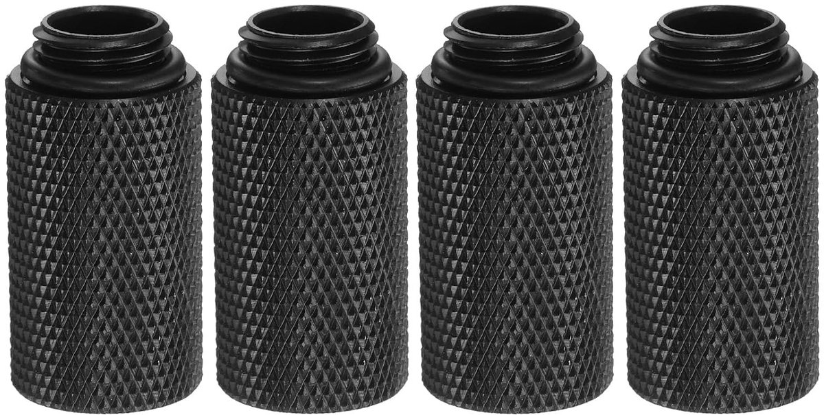 4 stuks waterkoelingsadapter G1/4" schroefdraad mannelijk naar vrouwelijk 1,18 inch kolomlengte mini-compressiefitting koperen verlenging met O-ring voor computer-pc-waterkoelsysteem, zwart