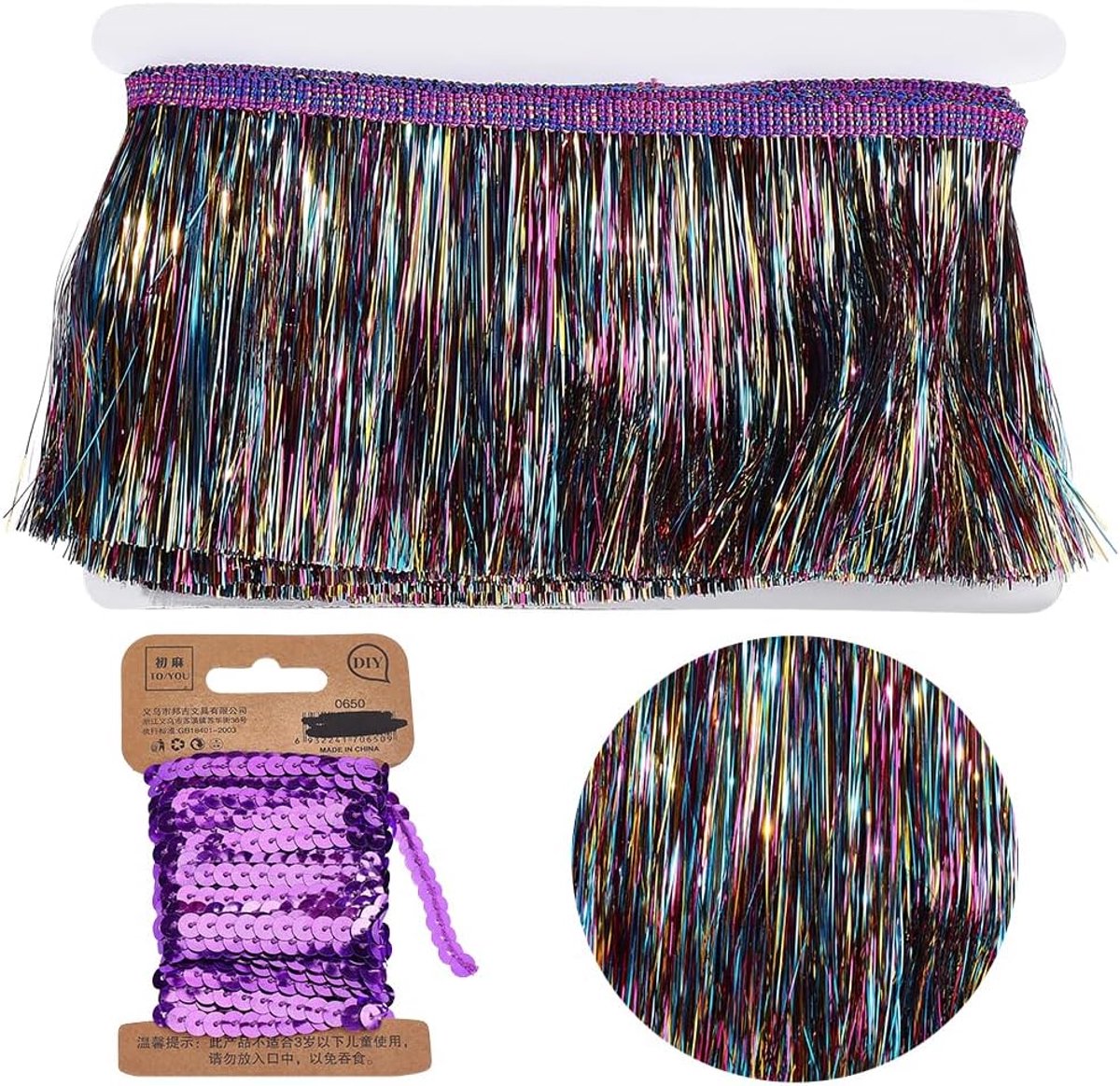 5,5 + 5 m klatergoud franje trim, 10 cm metallic franje trim klatergoud met sprankelend kant lint latin dans kostuum kleding accessoires glanzende dans kwastjes trim voor doe-het-zelf