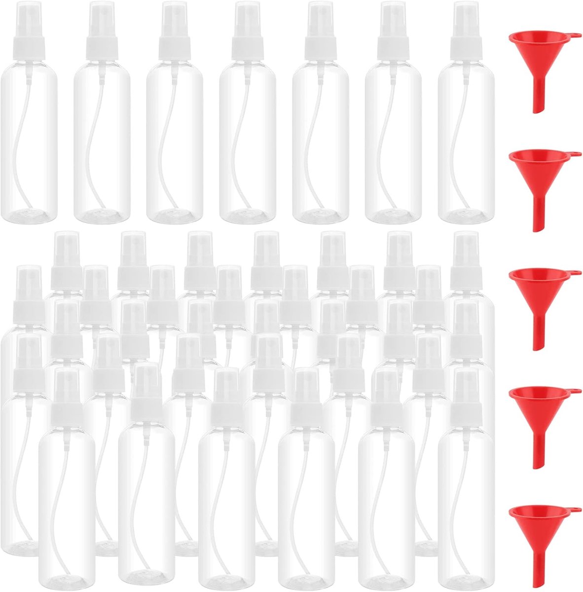 40 stuks transparante spuitflessen van 120 ml, klein, fijne nevel, kunststof spuitfles met dop en trechter, lege spuitfles, reisspuitfles om te vullen