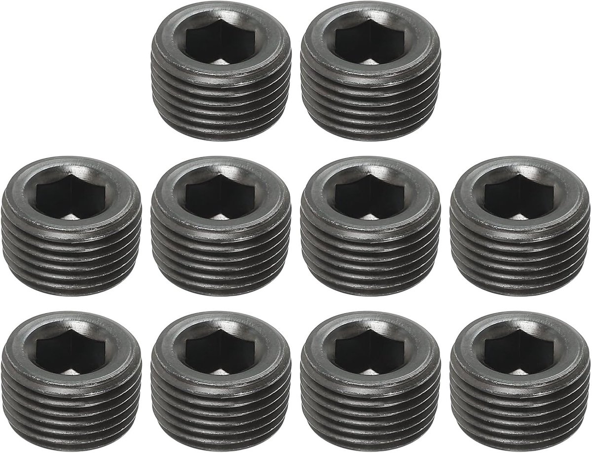 3/8PT Mannelijke Pijp Plug Interne Hex Draad Socket, 10 Stuks Massief Roestvrij Staal Pijp Plug Fitting Set Hex Teller Verzonken Pijp Plug voor Pijp Luchttanks, Zwart