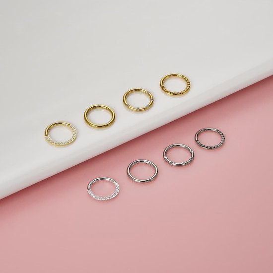 4 stuks 16 g septum-piercing G23 titanium scharnier-segment-clicker goud/titanium daith piercing ring helix conch tragus 6 mm 8 mm 10 mm — afbeelding 2