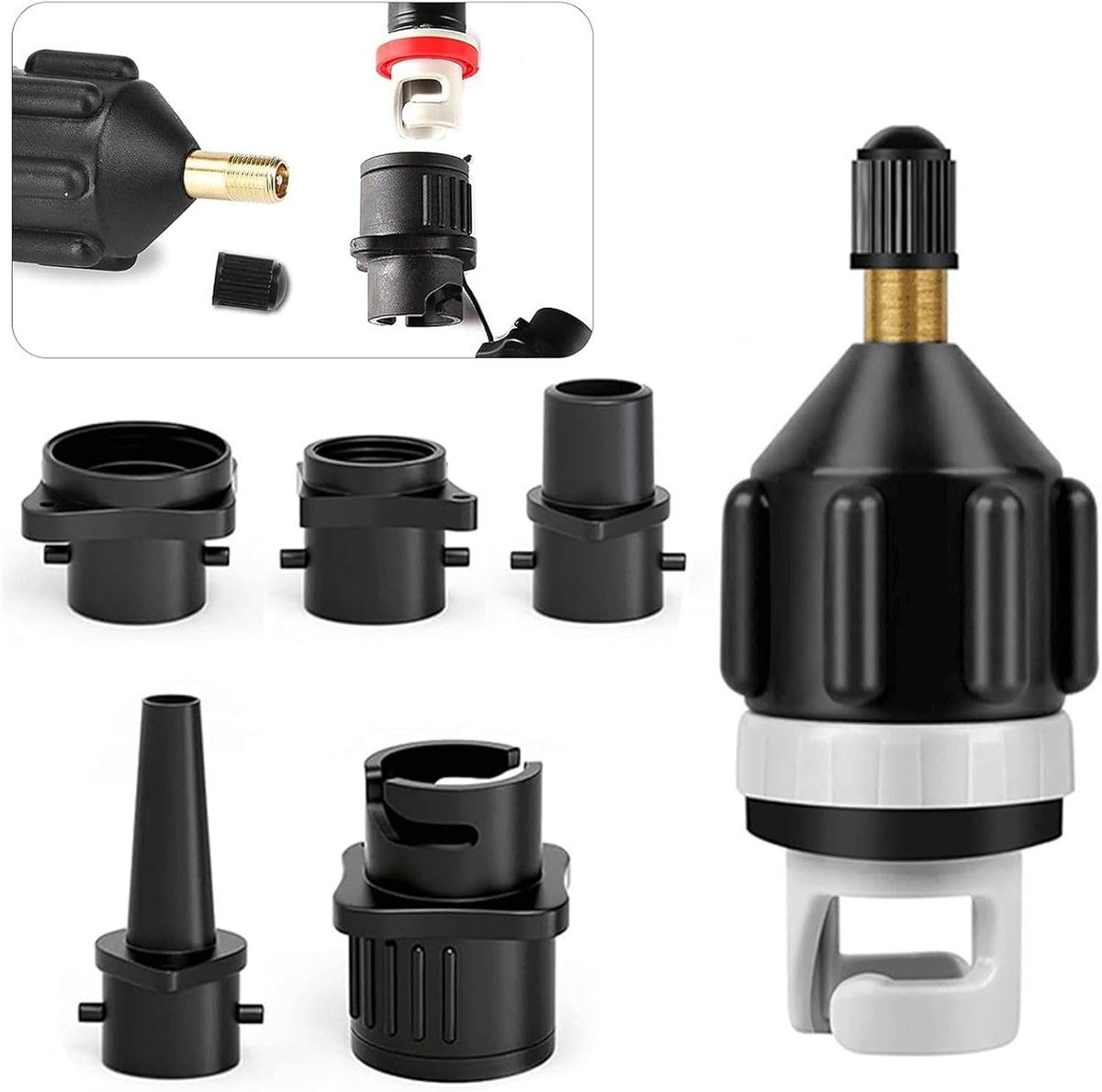 SUP-ventieladapter met 4 stuks gasmondstukken, opblaasbaar, voor opblaasbare boten, paddleboards, zwemringen, kajaks, stand-up paddleboards