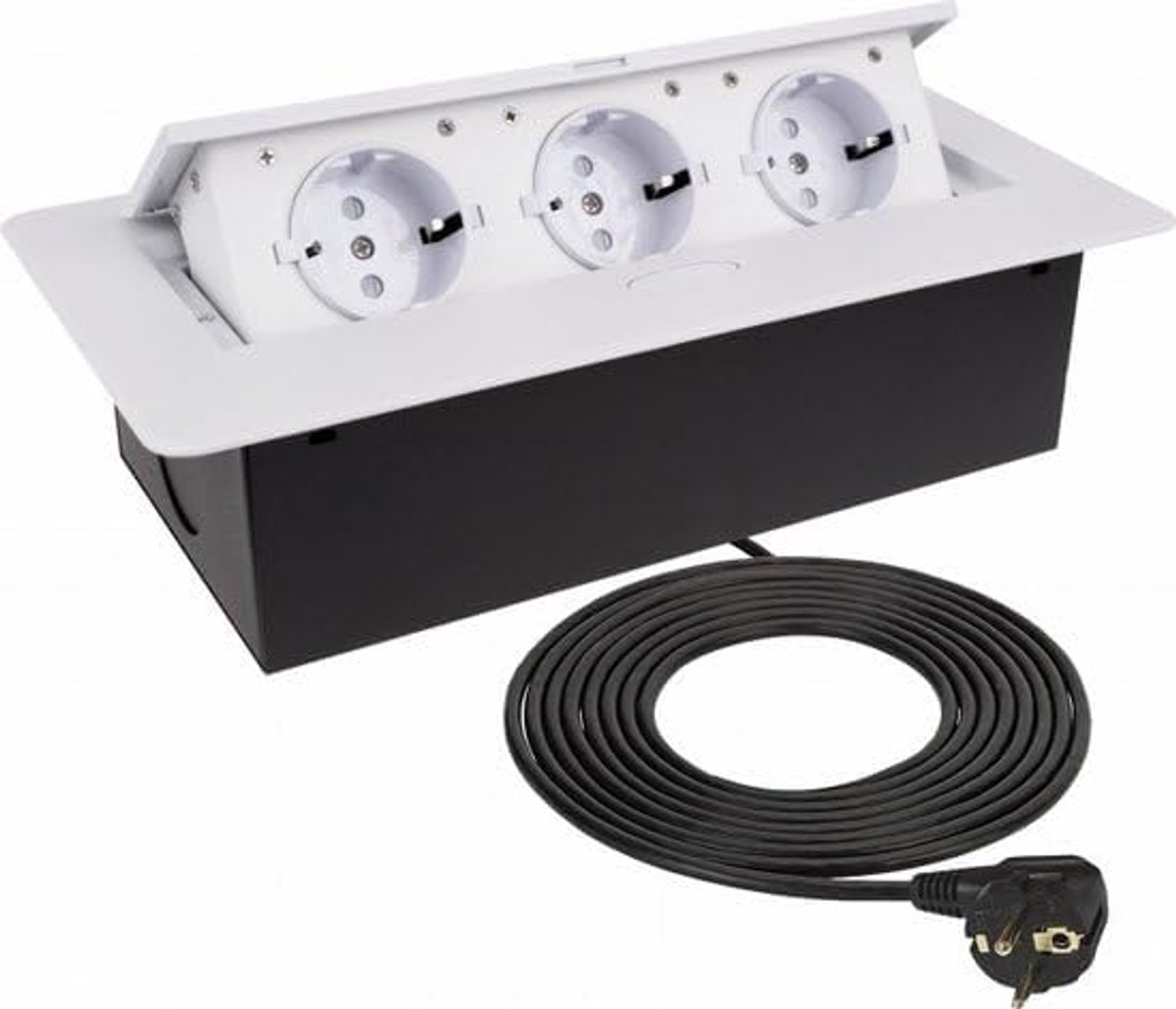 Stekkerdoos met 3 sockets - Pop-up ontwerp met 1,5 m kabel - Roestvrijstalen afwerking - SnelShoppen