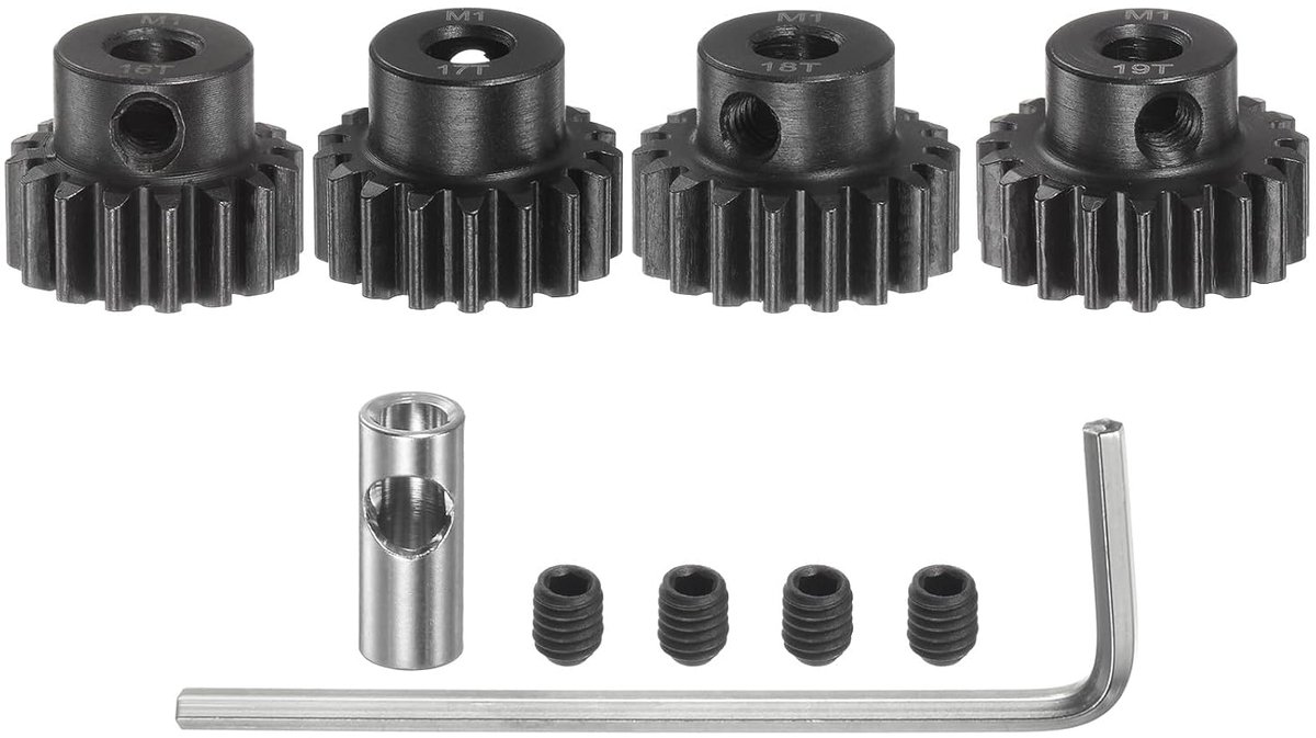 sourcing map M1 Mod1 tandwiel set 5 mm as 16T 17T 18T 19T motorwiel van gehard staal met 3,17 mm koppeling voor RC auto (4 stuks)