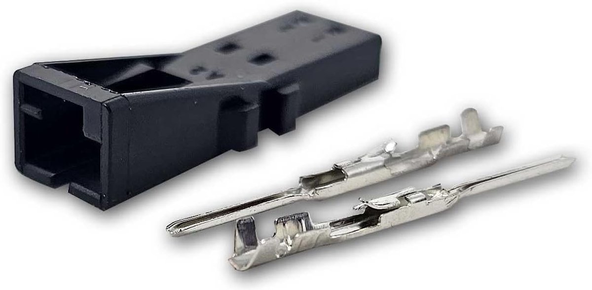 10 stuks mini-AMP-stekkerdozen 2-polig, met crimpcontacten van vertind koper, zwarte kunststof behuizing, behuizing met slot voor cohesie