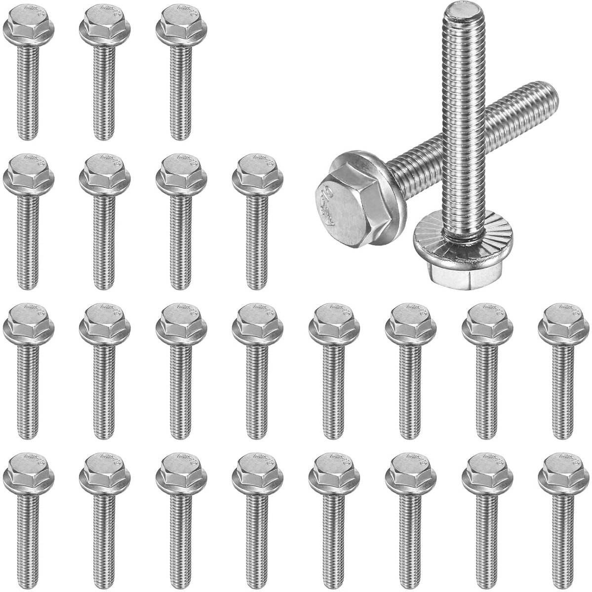METERXITY 25 stuks zeskant met flens, M6 x 35 mm, roestvrij staal 304, buitenste zeskantkop, metrisch, volledige schroefdraad, doe-het-zelfprojecten, meubels, auto [klei]