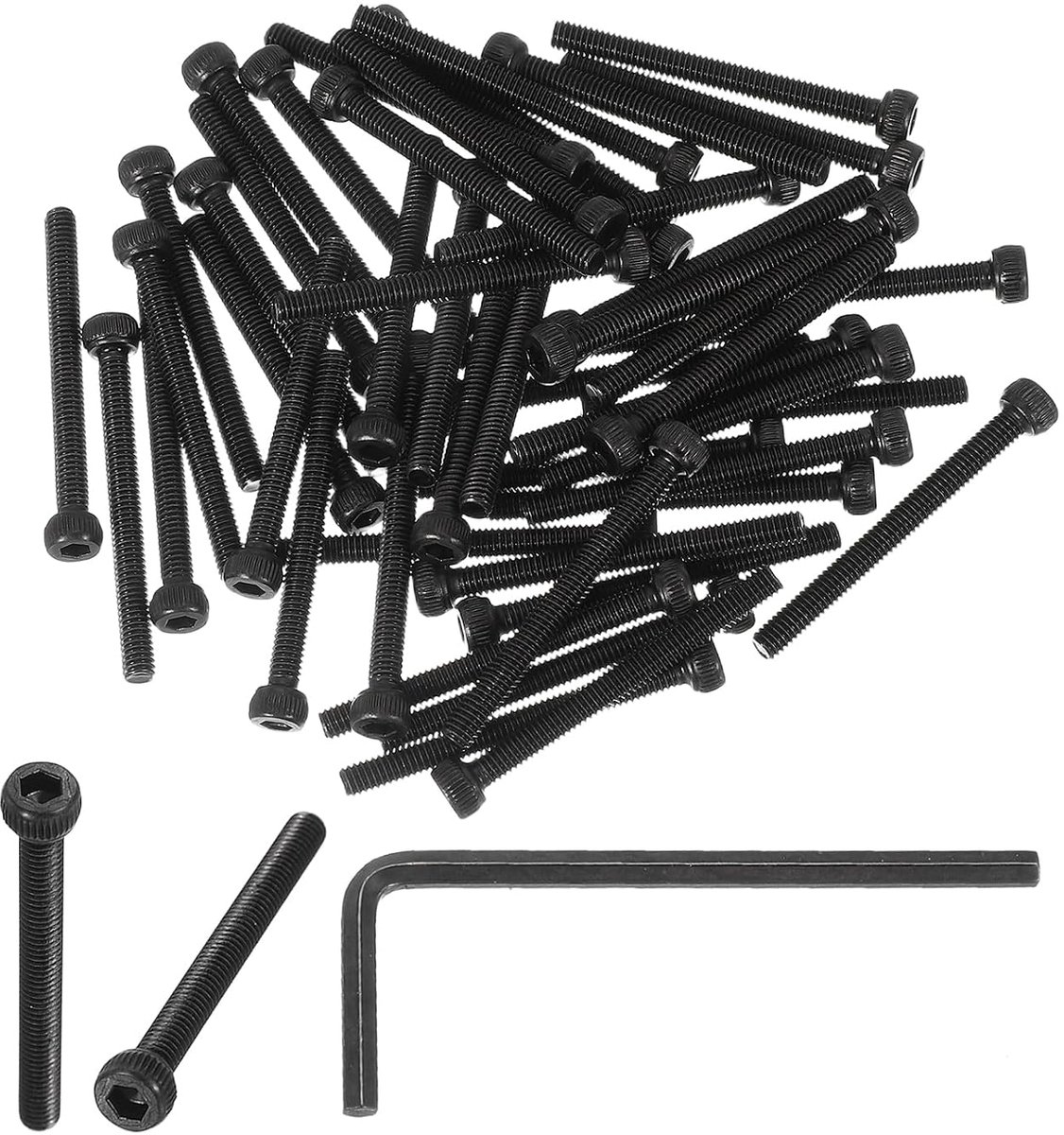 Zeskantschroeven M4 X 40 mm, 50 stuks klasse 12.9 koolstofstaal zeskantschroef met sleutels, zwart