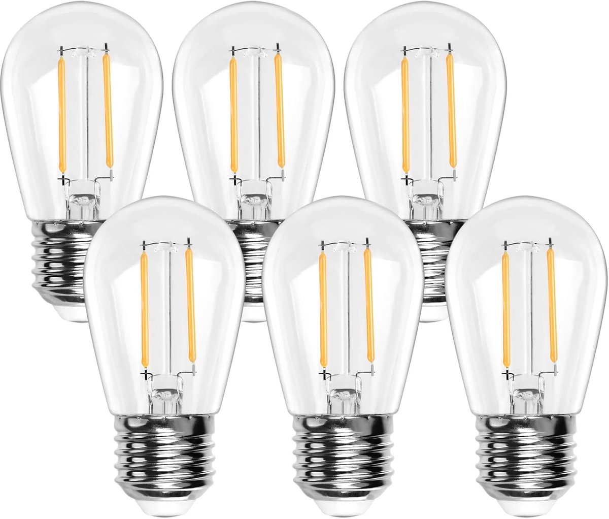 LED lamp e27 warm wit, 2W equivalent aan 20W gloeilamp, 2700K kunststof vervangende lamp e27 voor S14 decoratieve kettingen, tafellampen, Sputnik kroonluchter etc, pak van 6