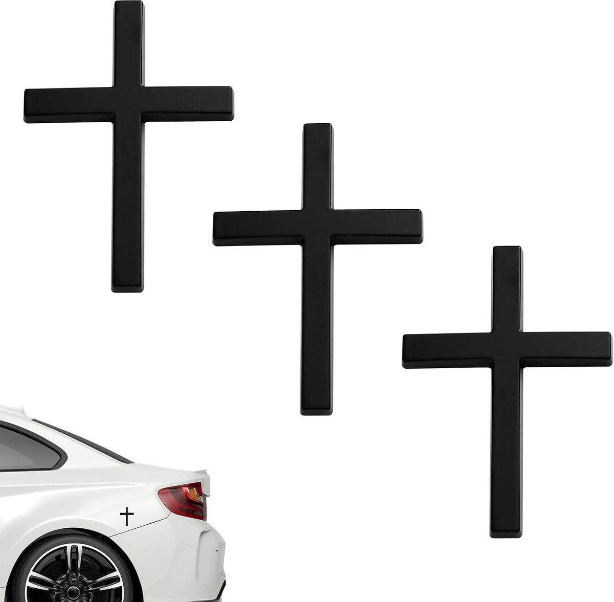 3 Stuks 3D Stickers Kruis op Auto, 6,3x4,55cm Zelfklevend Jezus Christus Metalen Auto-Embleem Sticker voor Kofferbak Achterklep Zijdeur Decoratie