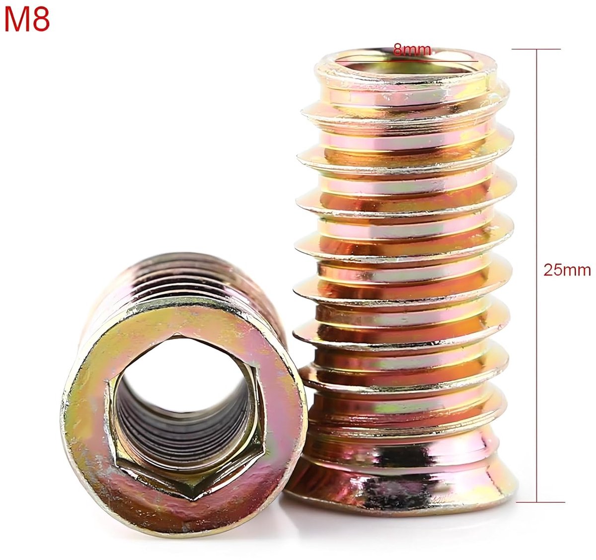 20pcs Carbon Staal Hex Socket Inzetstuk Noten Hex Rijden Hoofd Moer met Schroefdraad voor Houten Meubels (M8*25mm)