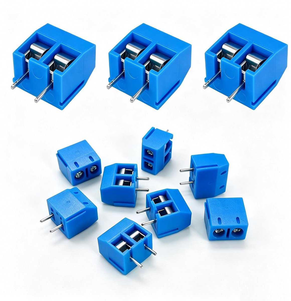50 stuks blauw 2-pins PCB mount schroef klemmenblok, 5,08 mm pitch printplaten schroefklemblok connectoren (10A / 300V)