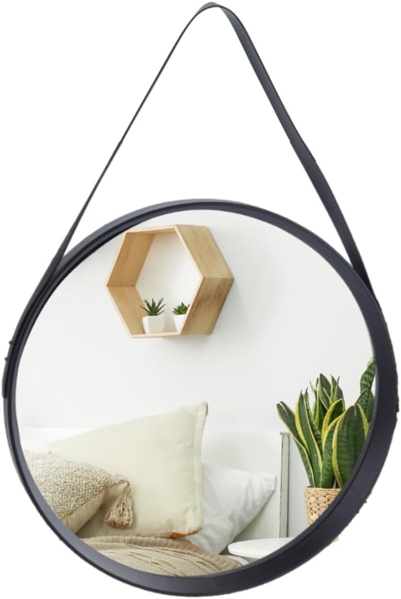 Wandspiegel Rond 51 cm - Zwart - Inclusief Frame - Perfect voor Badkamer - SnelShoppen