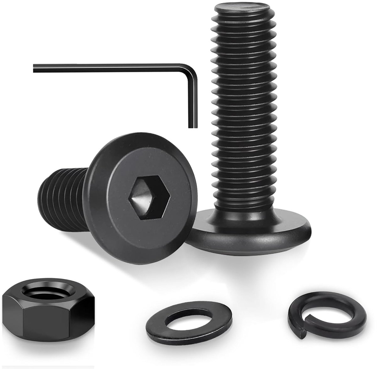M6 x 30 mm, roestvrij staal, zwart geoxideerd, meubelverbindingsschroeven met volledige schroefdraad en moersleutel, hoogwaardige verbindingselementen voor meubelbouw, 22 stuks