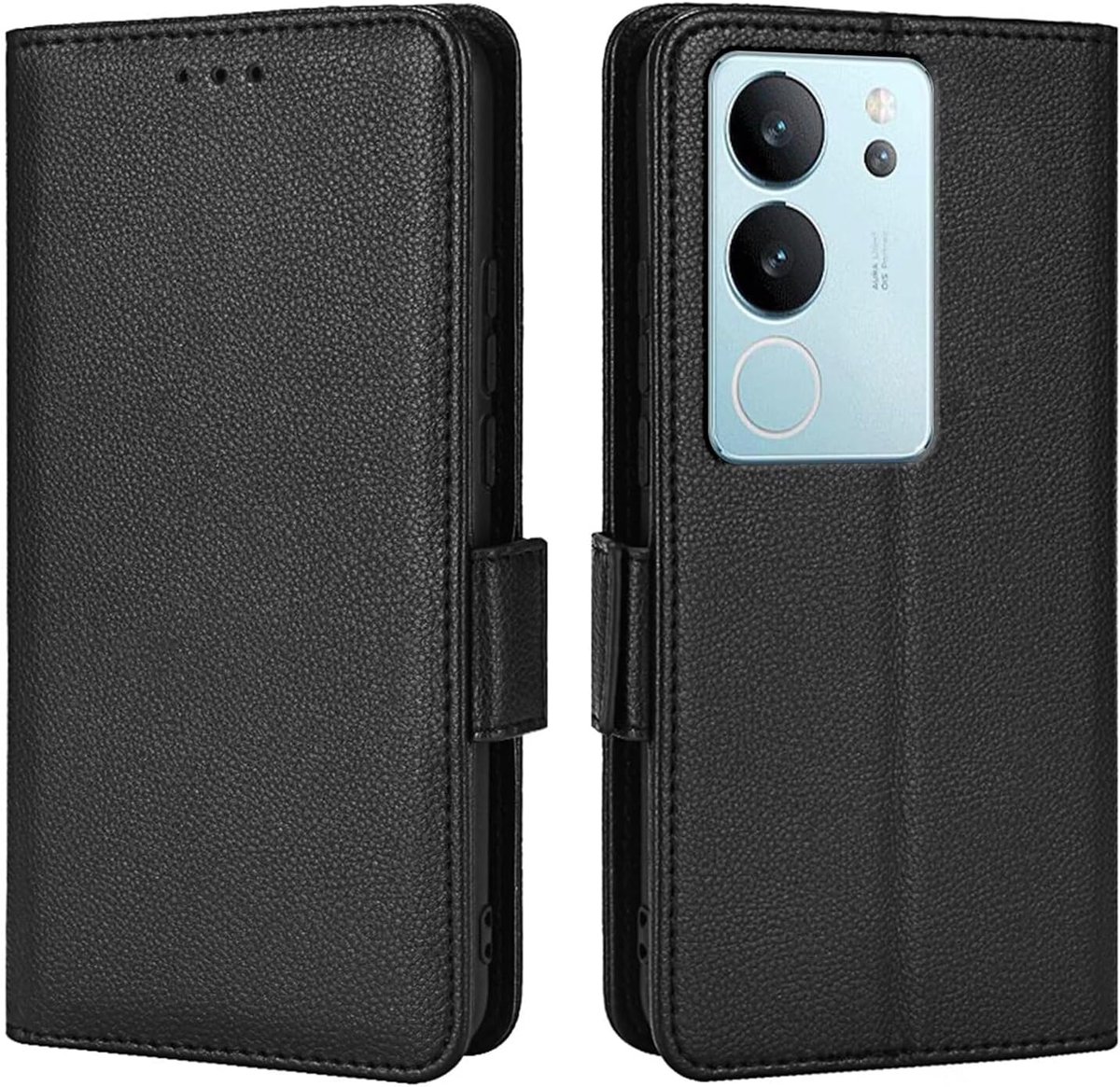 Lederen beschermhoes voor vivo V29 5G (6,78 inch), [eenvoudige telefoonhoes met lychee-patroon] - zwart