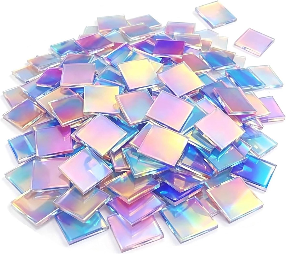 100 stuks regenboogacrylplaat, 2 x 2 cm acryl mozaïekstenen om te knutselen | Mini holografische mozaïektegels voor doe-het-zelf creatief, bloempotten, fotolijsten, onderzetters voor thuis, kunsthandwerk