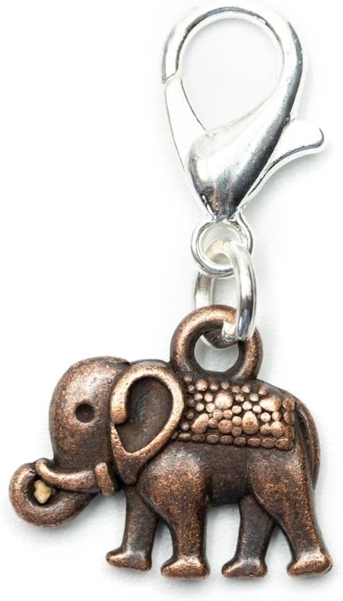 Olifant Charm hanger India Afrika dierentuin safari Big Five koper - handgemaakt modesieraad I kettinghanger verzilverd - bedelhanger bedelarmband - hanger voor armband, 12 mm, Koper