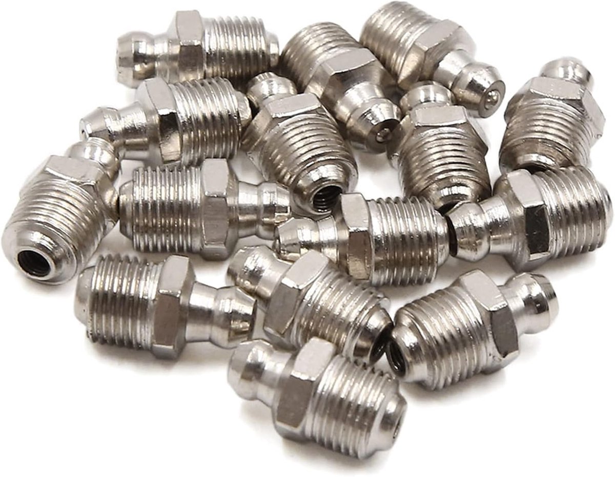 sourcing map 15 stuks rechte smeernippel rechte vetnippel vernikkeling metaal smeernippel 1/8 inch zilver